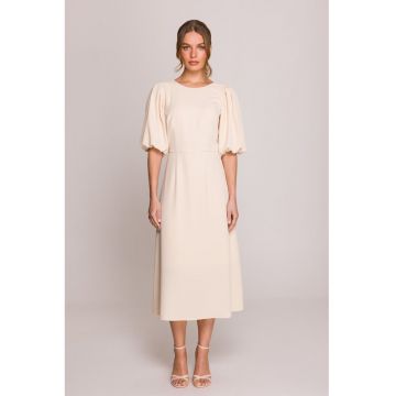 Rochie cu maneci bufante -  Alb -