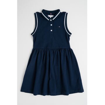 Rochie evazata cu guler polo - fara maneci - Bleumarin