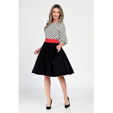 Rochie Medie Dama - Casual - cu Buline alb/negru 309