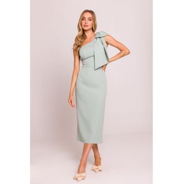 Rochie pe un umar cu funda decorativa -  Verde menta -