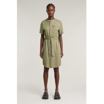 Rochie scurta cu buzunar pe piept - Verde pal