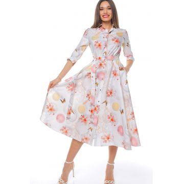 Rochie-camasa evazata cu cordon in talie