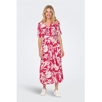 Rochie-camasa lunga cu imprimeu si cordon in talie