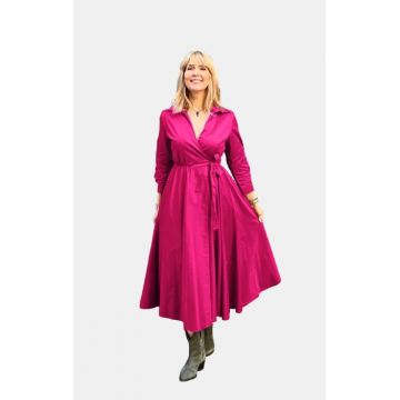 Rochie clos, petrecuta, din poplin de bumbac, fucsia