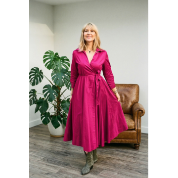 Rochie clos, petrecuta, din poplin de bumbac, fucsia