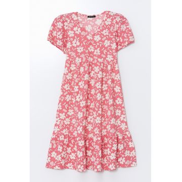 Rochie cu decolteu in V si model floral