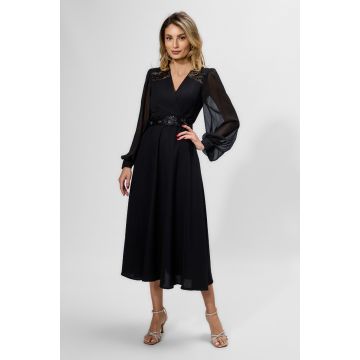 Rochie de ocazie premium cu maneci lungi din voal Kosta Neagra