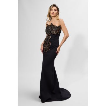 Rochie de ocazie premium tip sirena cu paiete si umerii goi Sunset Neagra