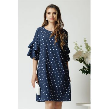 Rochie de zi din viscoza bleumarin cu buline