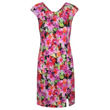 Rochie din raion cu imprimeu floral si maneci tip aripioara - Multicolor Rochie din raion cu imprimeu floral si maneci tip aripioara - Multicolor
