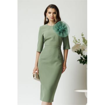 Rochie Dy Fashion de ocazie din stofa verde cu floare maxi