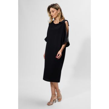 Rochie eleganta cu strass-uri si funda pe umar Zenia Neagra