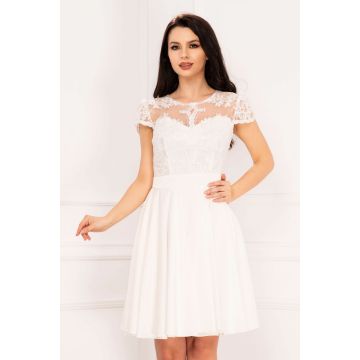 Rochie eleganta de cununie Xenia in clos alba cu dantela pretioasa
