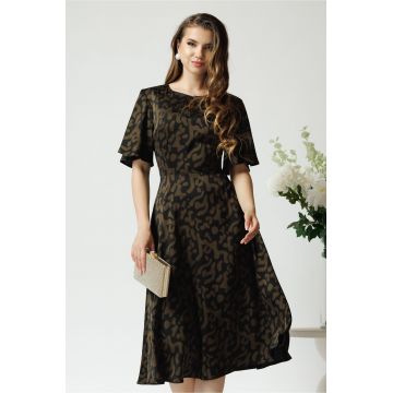 Rochie eleganta din satin neagra cu imprimeuri maro
