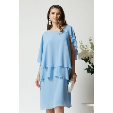 Rochie eleganta din voal bleu cu capa