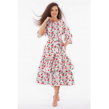 Rochie evazata cu imprimeu cu fructe