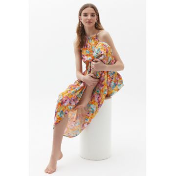 Rochie lunga cu imprimeu floral si croiala A