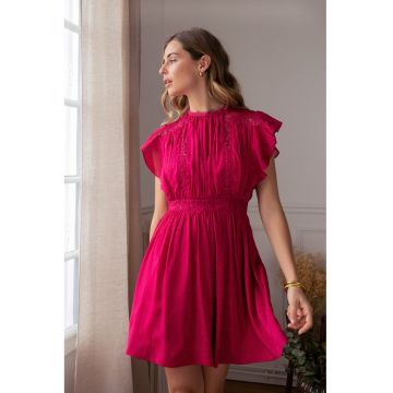 Rochie magenta scurta cu insertii de dantela 3765D 17078