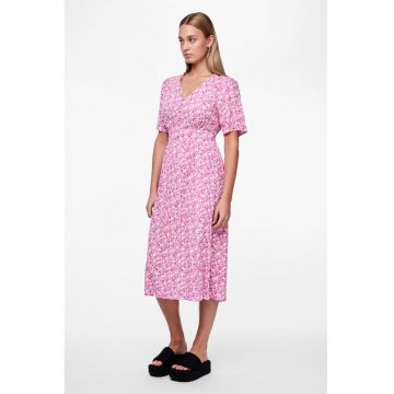Rochie midi cu croiala in A si model floral