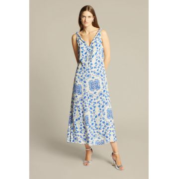 Rochie midi cu model floral si decolteu in V