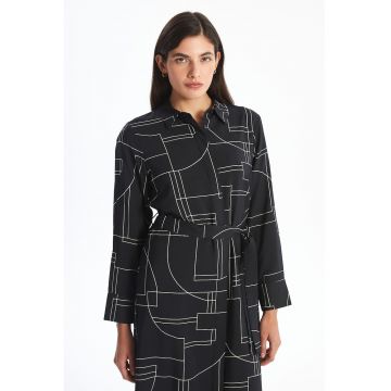 Rochie midi cu model si maneci lungi