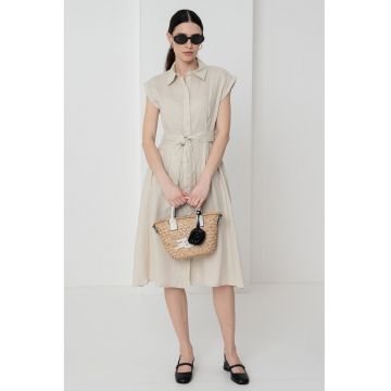 Rochie midi din in cu buzunare laterale