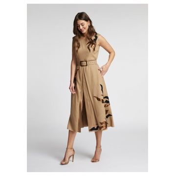 Rochie midi din viscoza cu broderii Argus - Bej