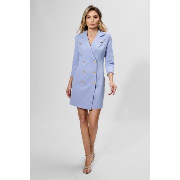Rochie office tip sacou cu butoni aurii Solana Bleu