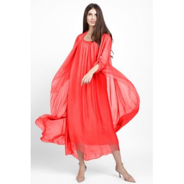 Compleu cu rochie si blazer din matase naturala, corai