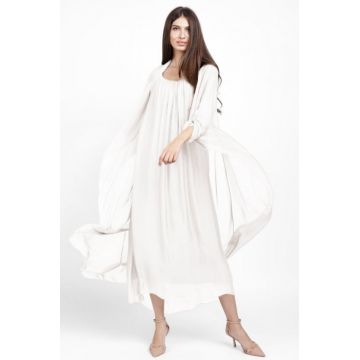Compleu cu rochie si blazer din matase si vascoza, alb