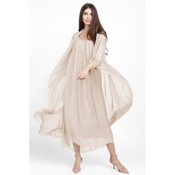 Compleu cu rochie si blazer din matase si vascoza, bej