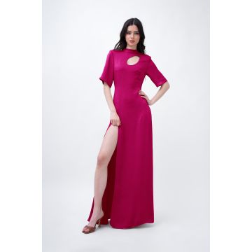Fuchsia Maxi Dress With Cut-Out And Slit