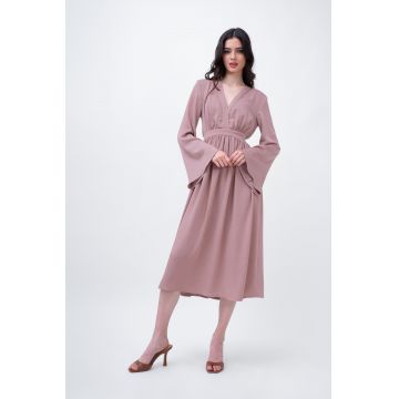 Powder Pink Midi Dress With Flared Sleeves