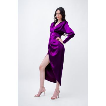 Purple Satin Midi Dress With Draping