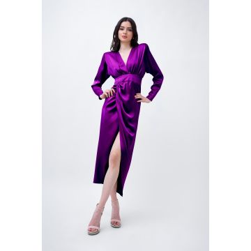 Purple Satin Midi Dress With Draping