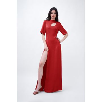 Red Maxi Dress With Cut-Out And Slit