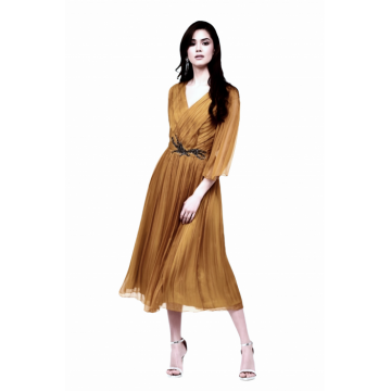 Rochie 995 matase naturala caramel Viada