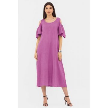 Rochie A-line din in cu umerii goi, lunga,  A-line, mov deschis