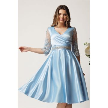 Rochie bleu din tafta in clos cu cordon in talie- Ella Collection Adria