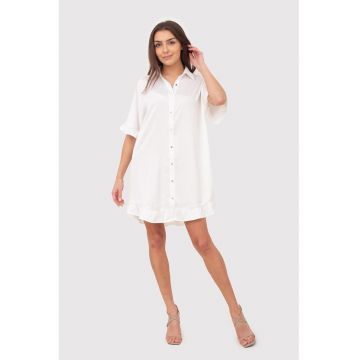 Rochie camasa crem cu bordura cu volane si nasturi aurii DA1774 CREAM
