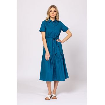 Rochie-camasa cu maneci scurte - Albastru petrol -