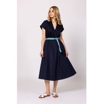 Rochie-camasa cu maneci scurte si o curea - Bleumarin -