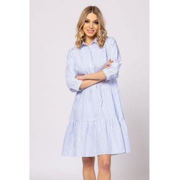 Rochie-camasa cu model in dungi - Albastru pastel - Alb optic -