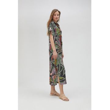 Rochie-camasa midi cu model tropical