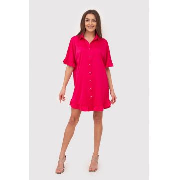 Rochie camasa roz cu volane si nasturi aurii DA1774 PINK