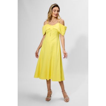 Rochie casual-eleganta cu model tip funda pe bust Sergia Galbena