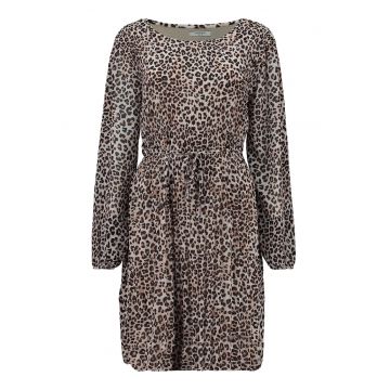 Rochie cu animal print si cordon - Negru - Bej - Maro fango -