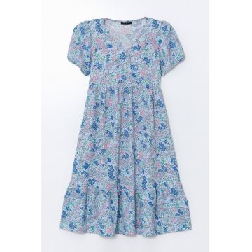 Rochie cu decolteu in V si model floral