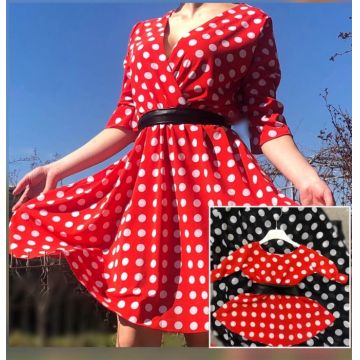 Rochie Dama rosie cu buline albe