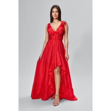 Rochie de ocazie asimetrica din voal satinat Santina Rosie